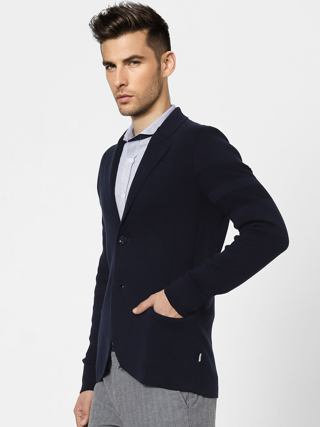 Navy Blue Shawl Collar Blazer