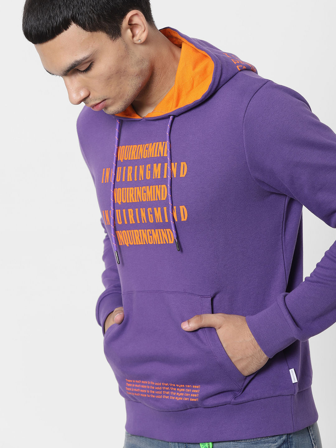 Purple Text Print Hooded Sweatshirt