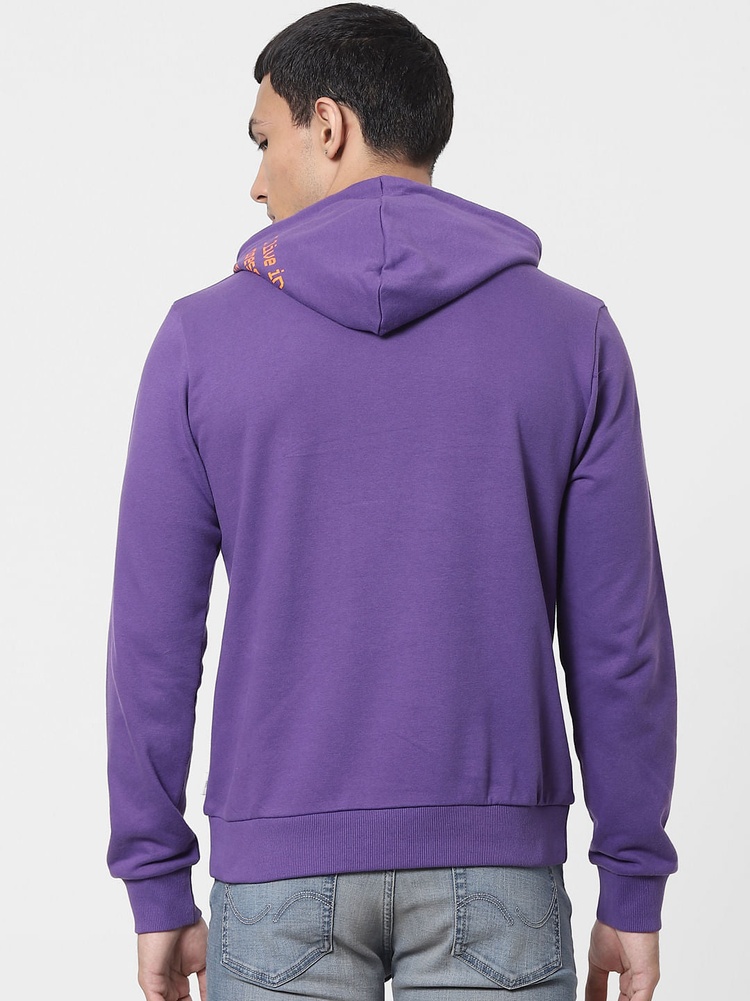Purple Text Print Hooded Sweatshirt