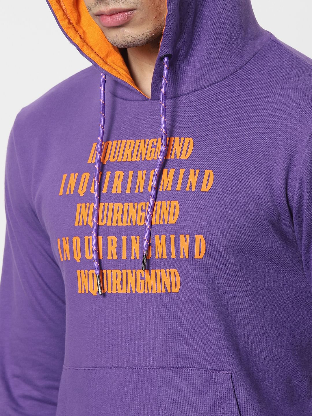 Purple Text Print Hooded Sweatshirt