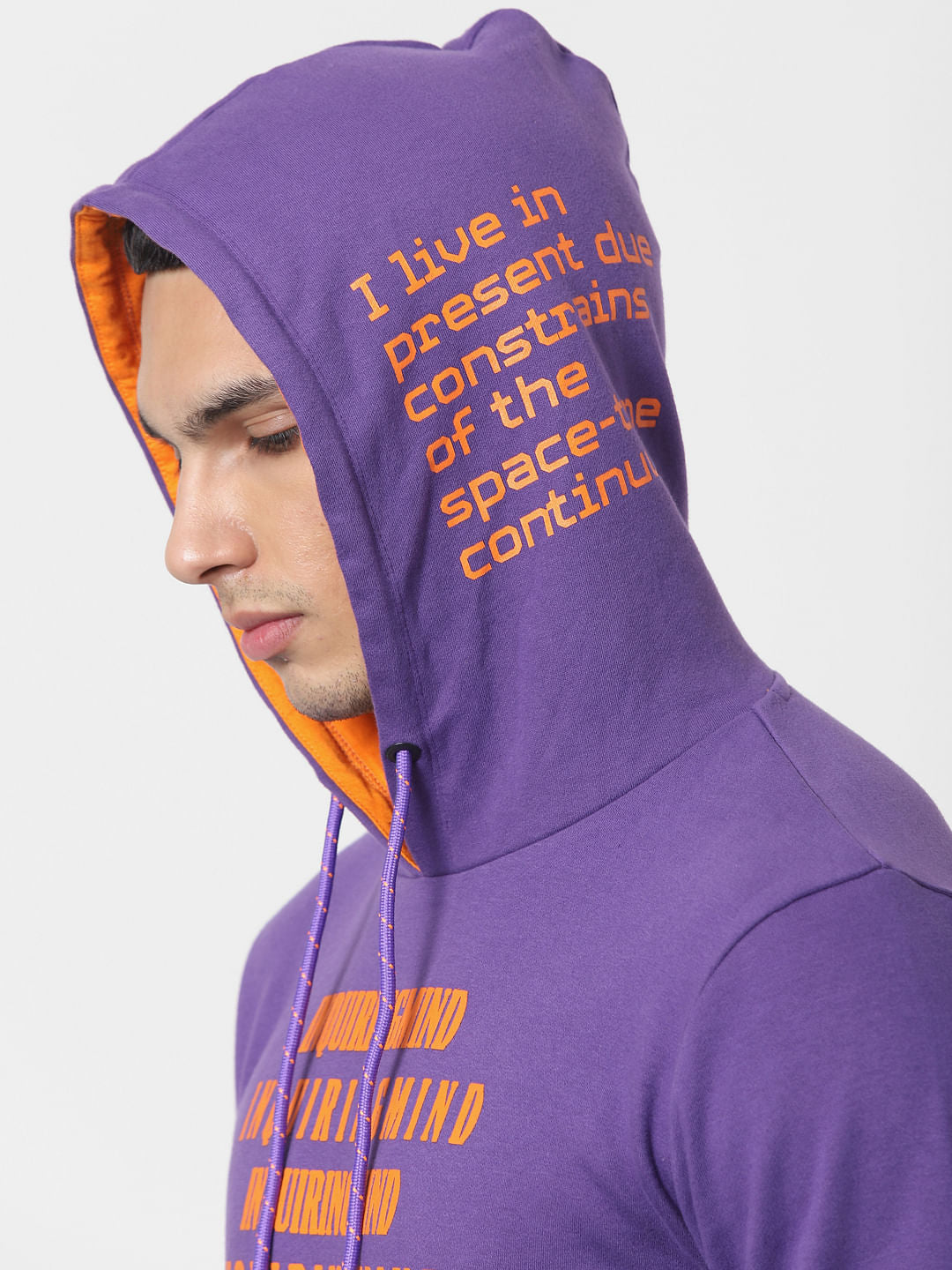 Purple Text Print Hooded Sweatshirt