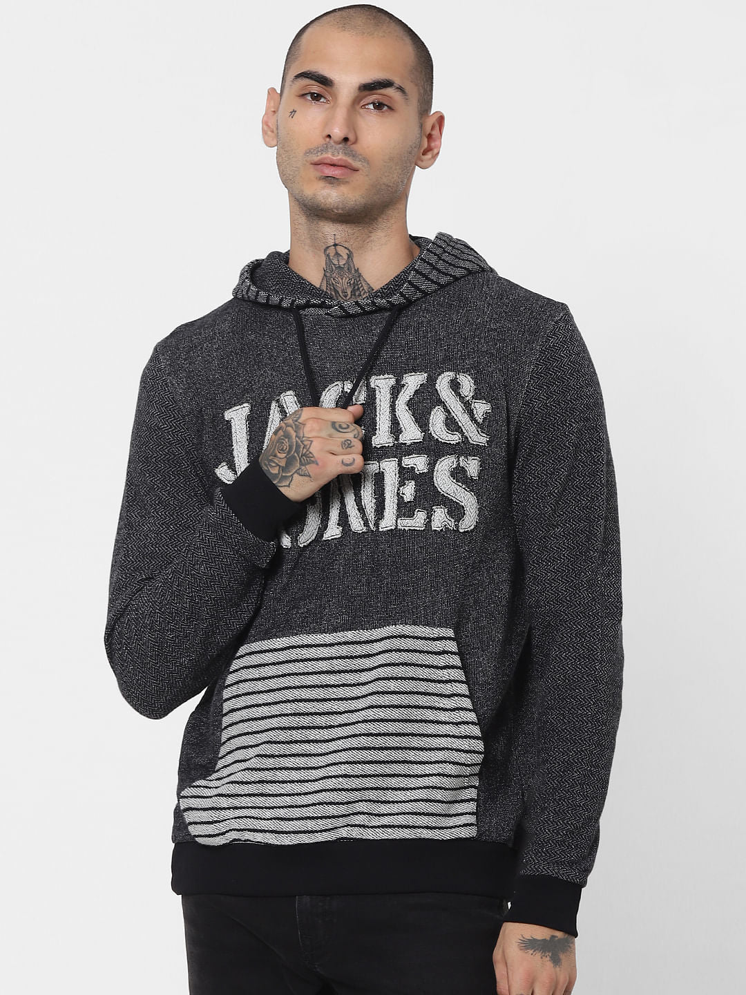 Black Logo Print Hooded Sweatshirt