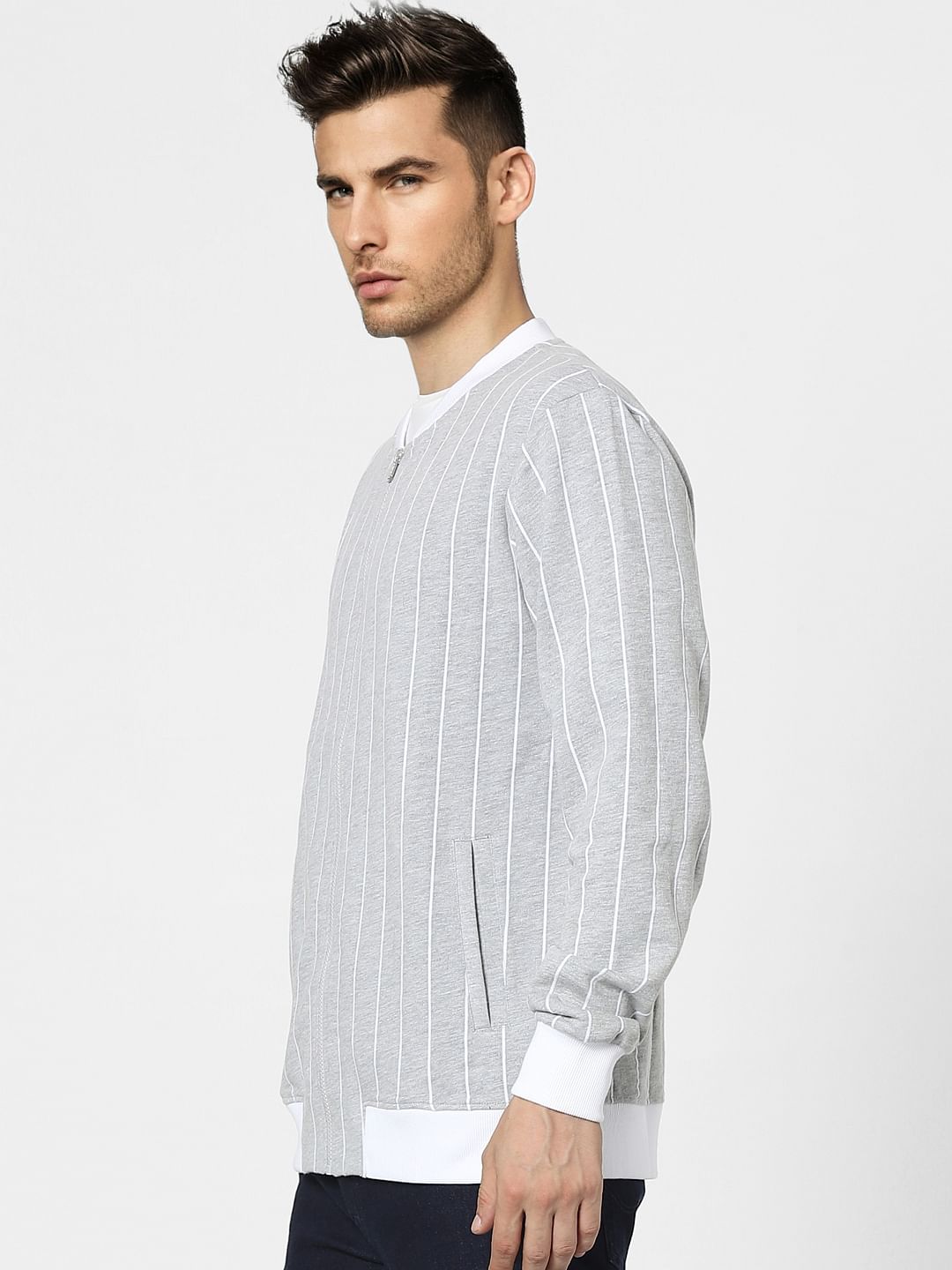 Grey Striped Varsity Sweatshirt