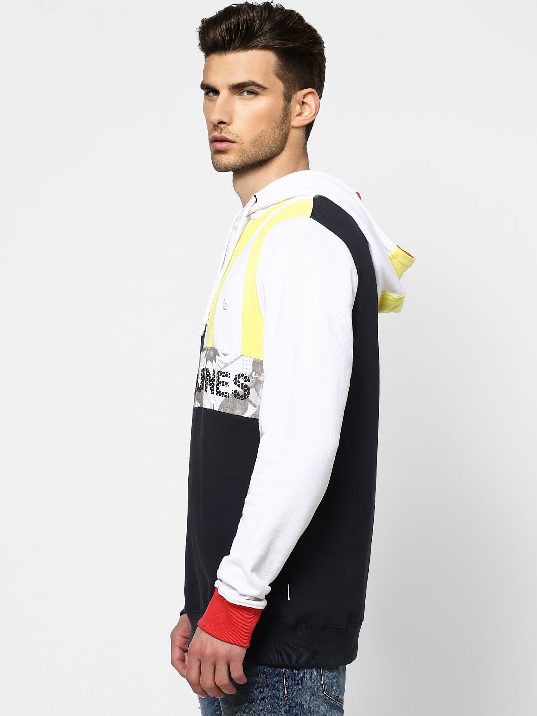Blue Colourblocked Hooded Sweatshirt