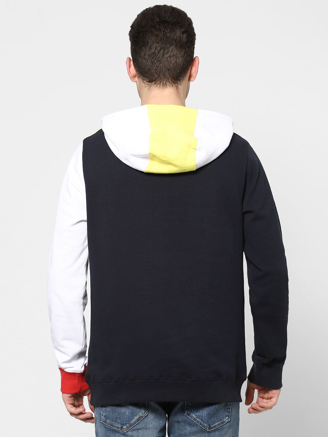 Blue Colourblocked Hooded Sweatshirt