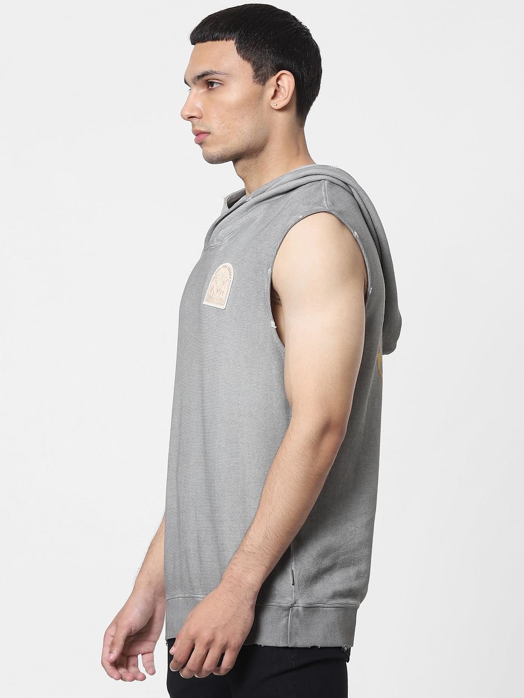 Grey Sleeveless Hooded Sweatshirt