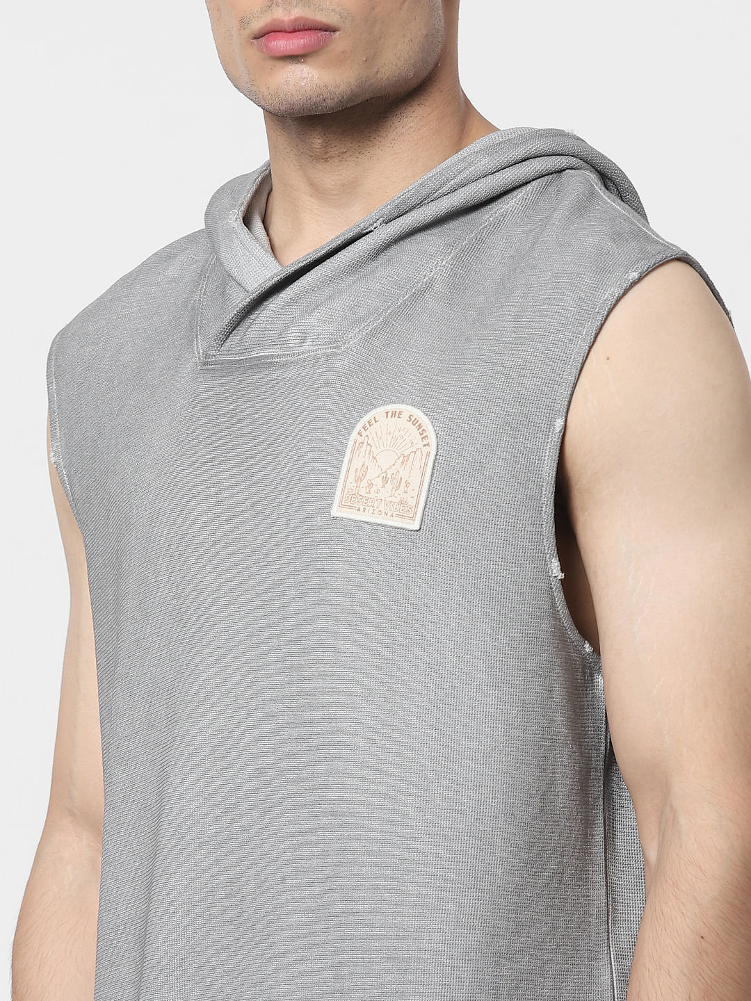 Grey Sleeveless Hooded Sweatshirt