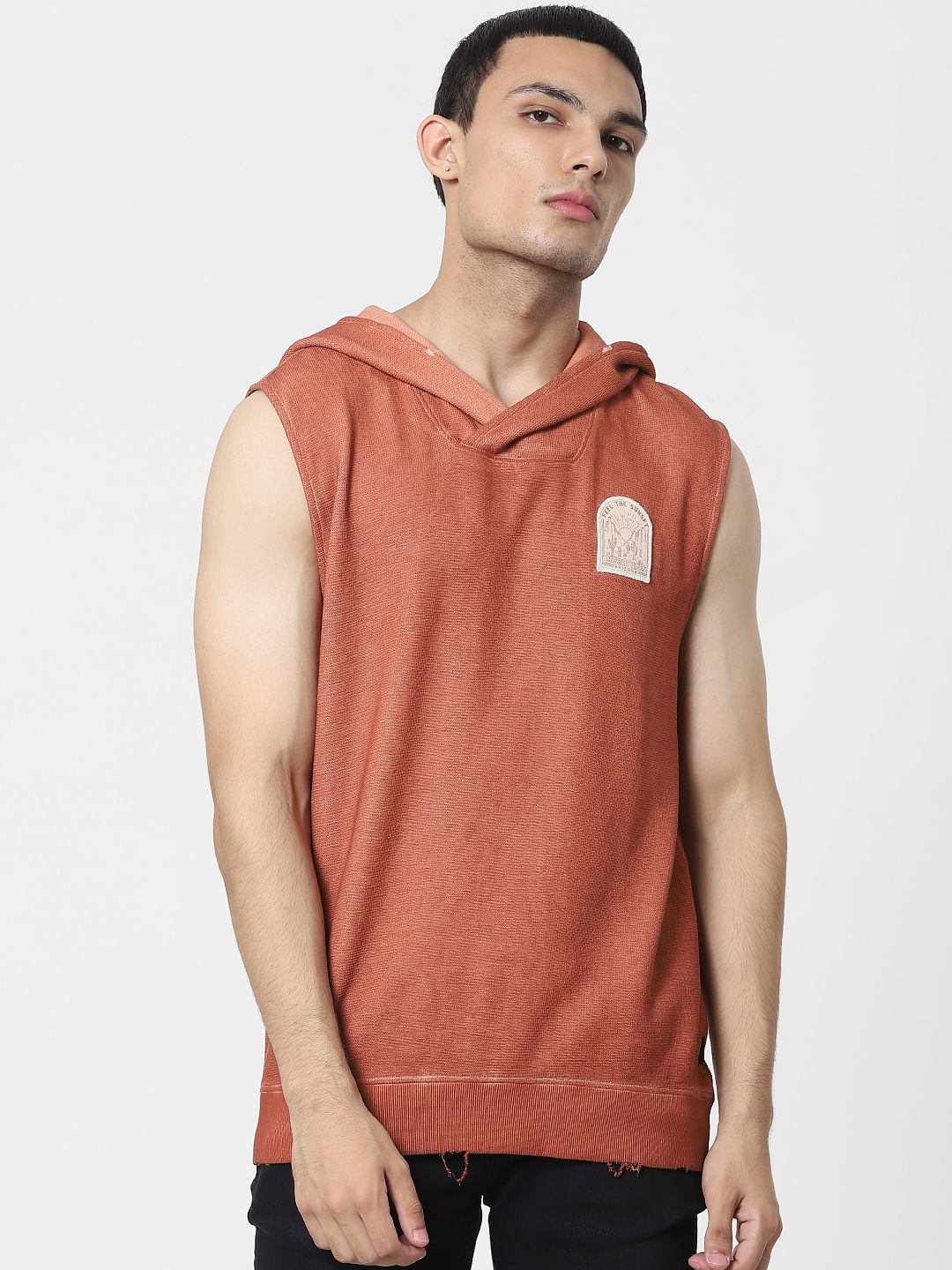 Orange Sleeveless Hooded Sweatshirt