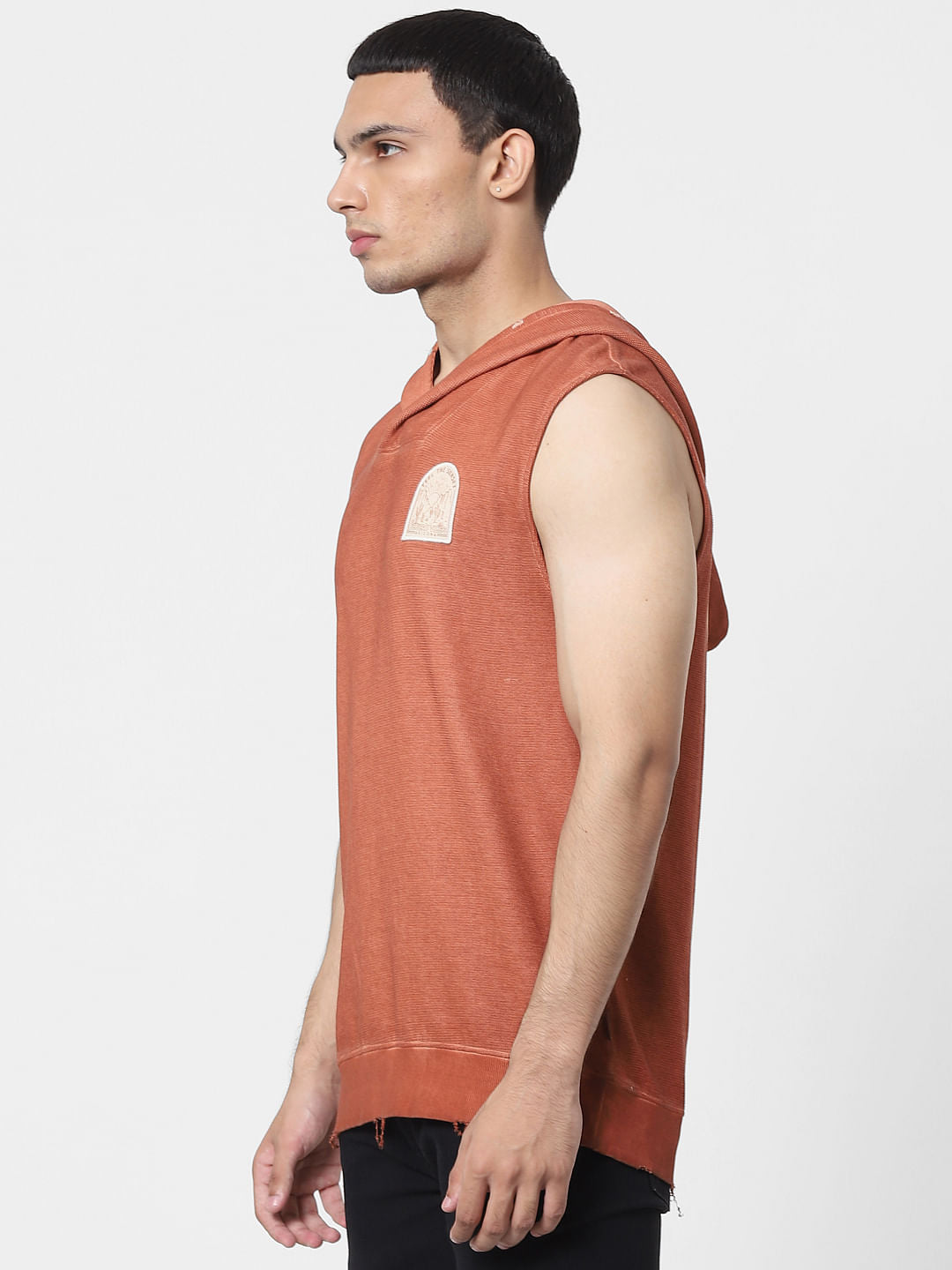 Orange Sleeveless Hooded Sweatshirt