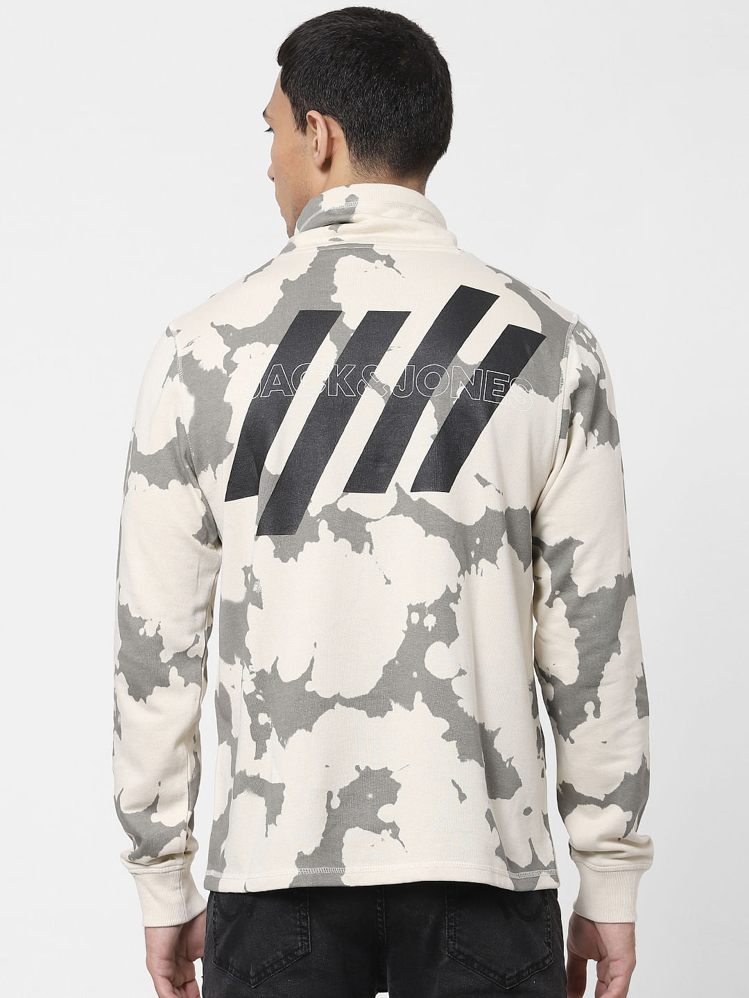 Beige Abstract Print Hooded Sweatshirt