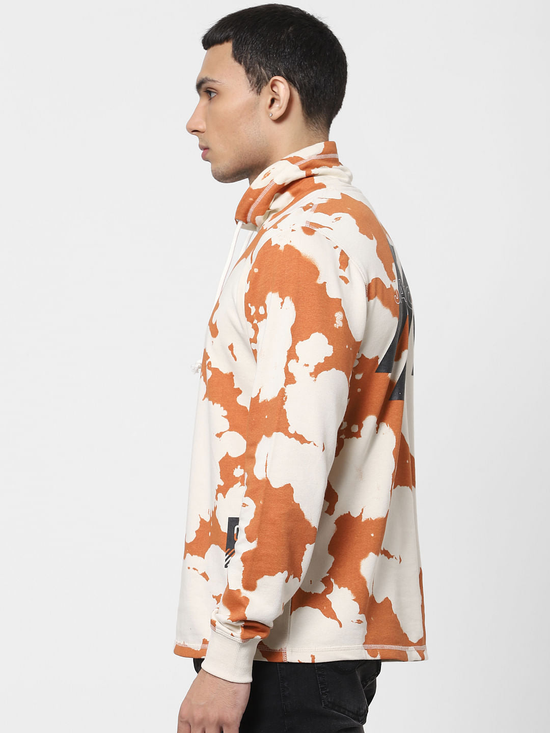 Orange Abstract Print Hooded Sweatshirt