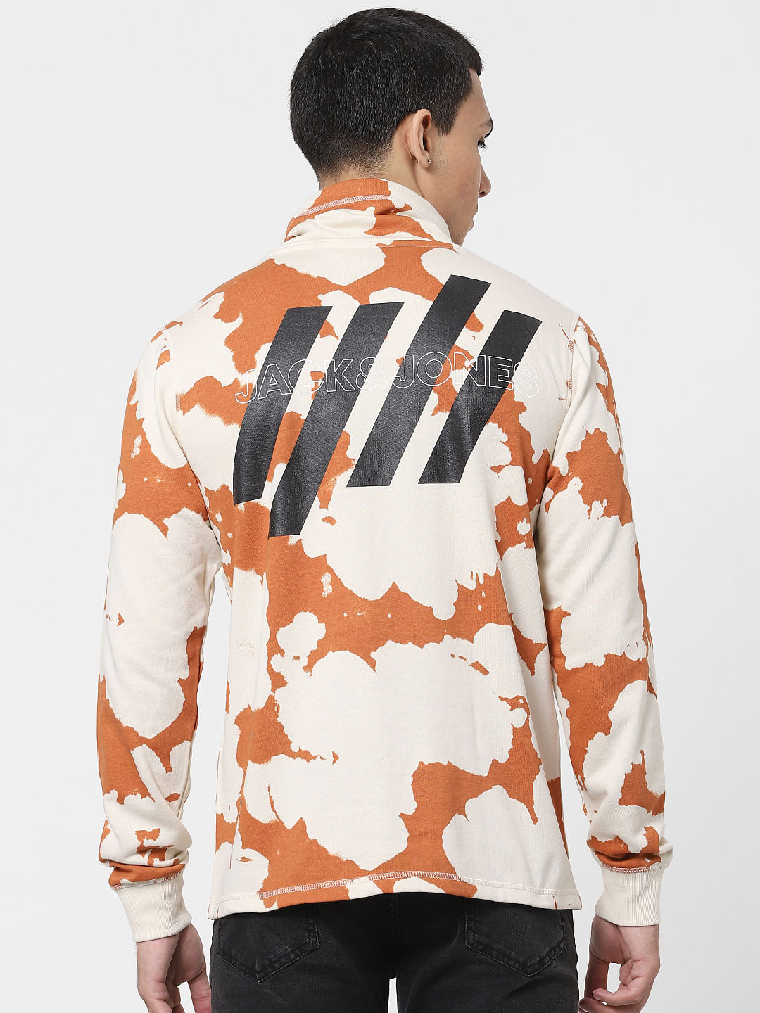 Orange Abstract Print Hooded Sweatshirt