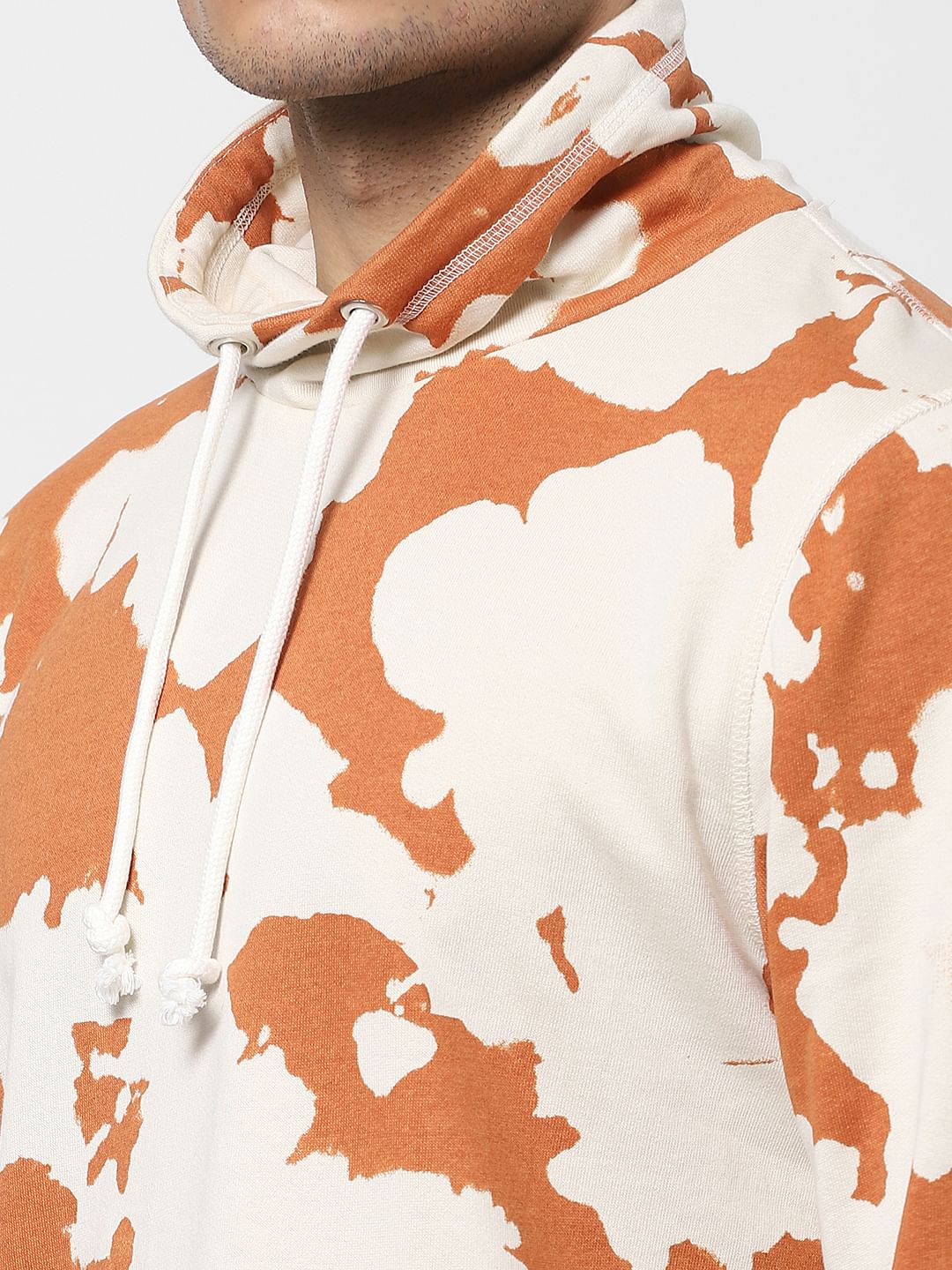 Orange Abstract Print Hooded Sweatshirt