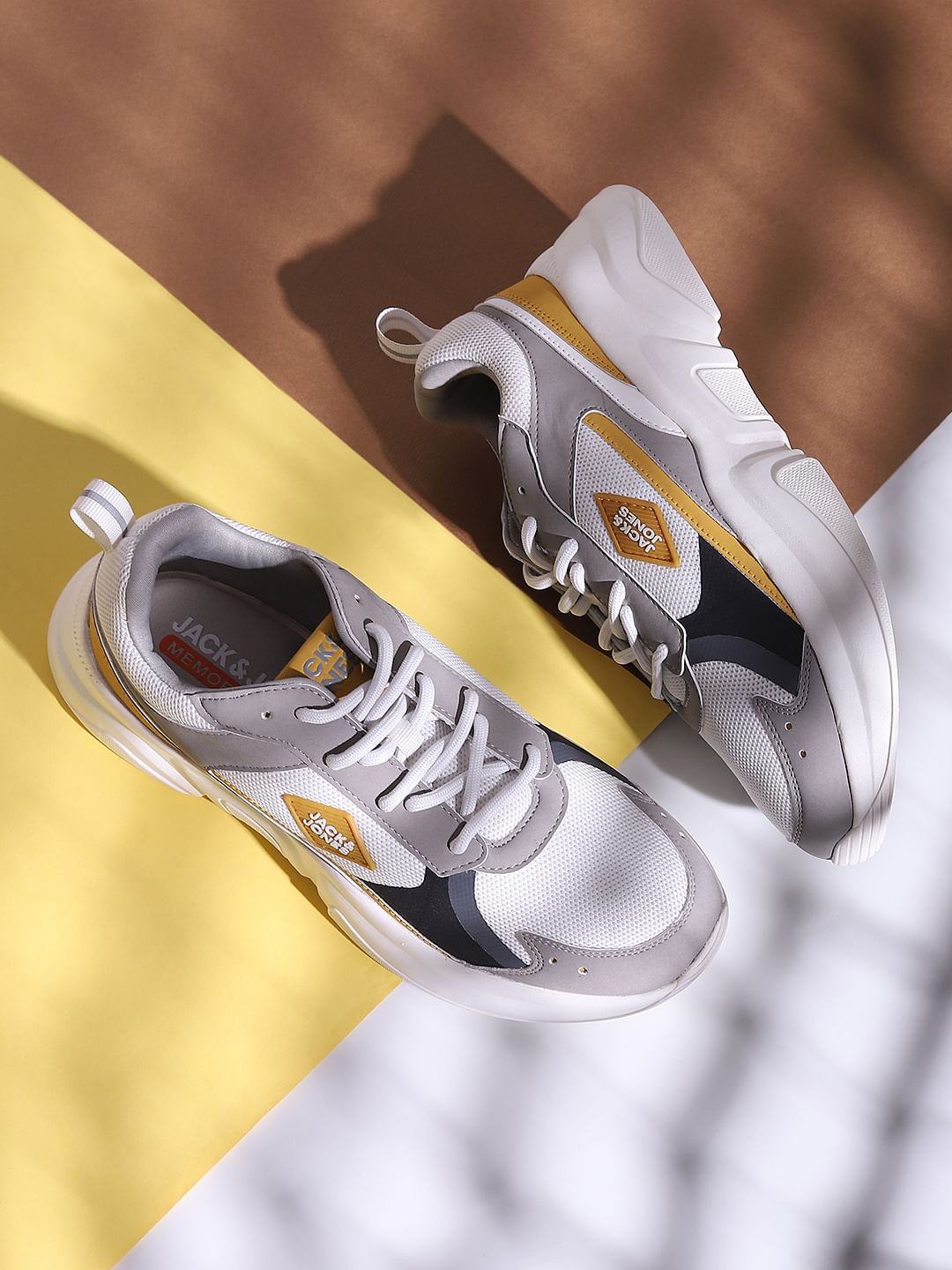 Grey & Mustard Colourblocked Sneakers