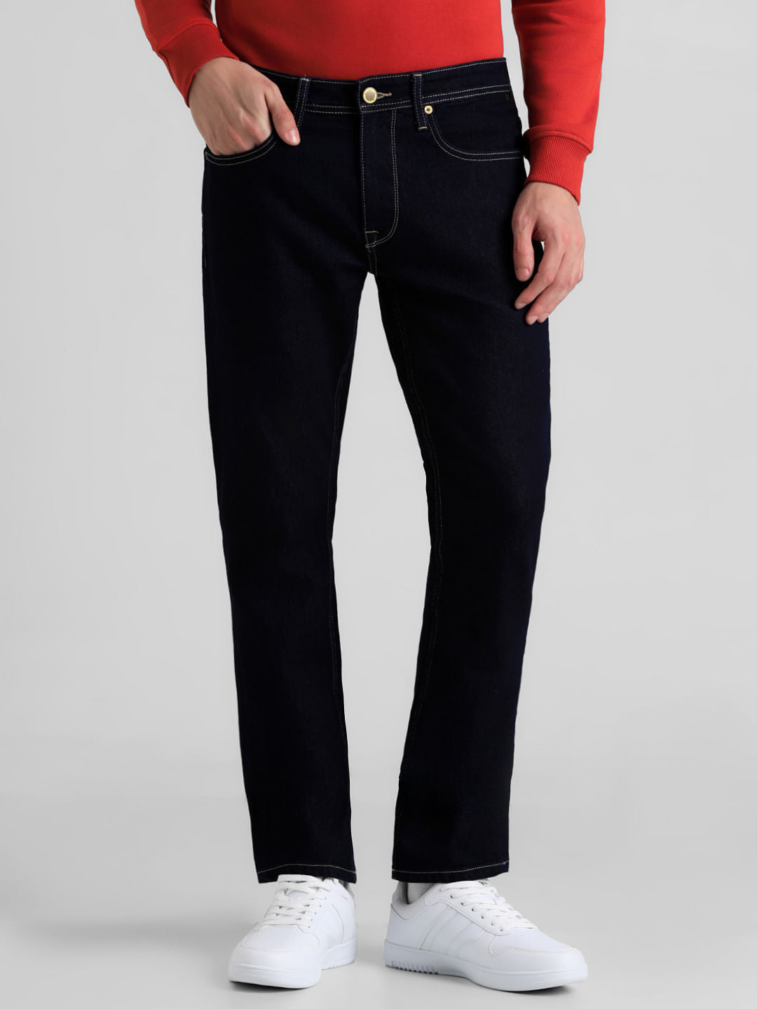 Dark Blue Mid Rise Clark Regular Fit Jeans