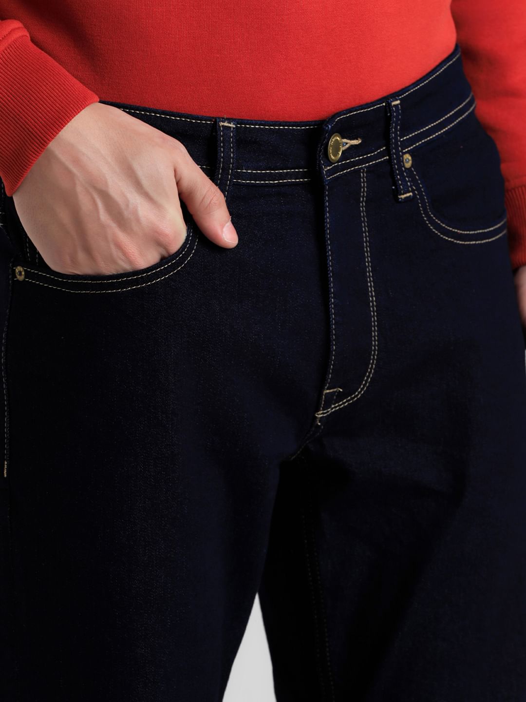 Dark Blue Mid Rise Clark Regular Fit Jeans