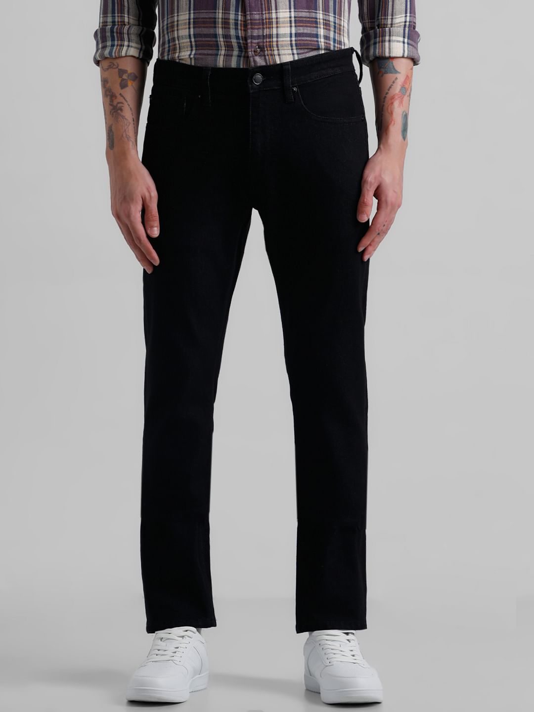 Black Mid Rise Clark Regular Fit Jeans