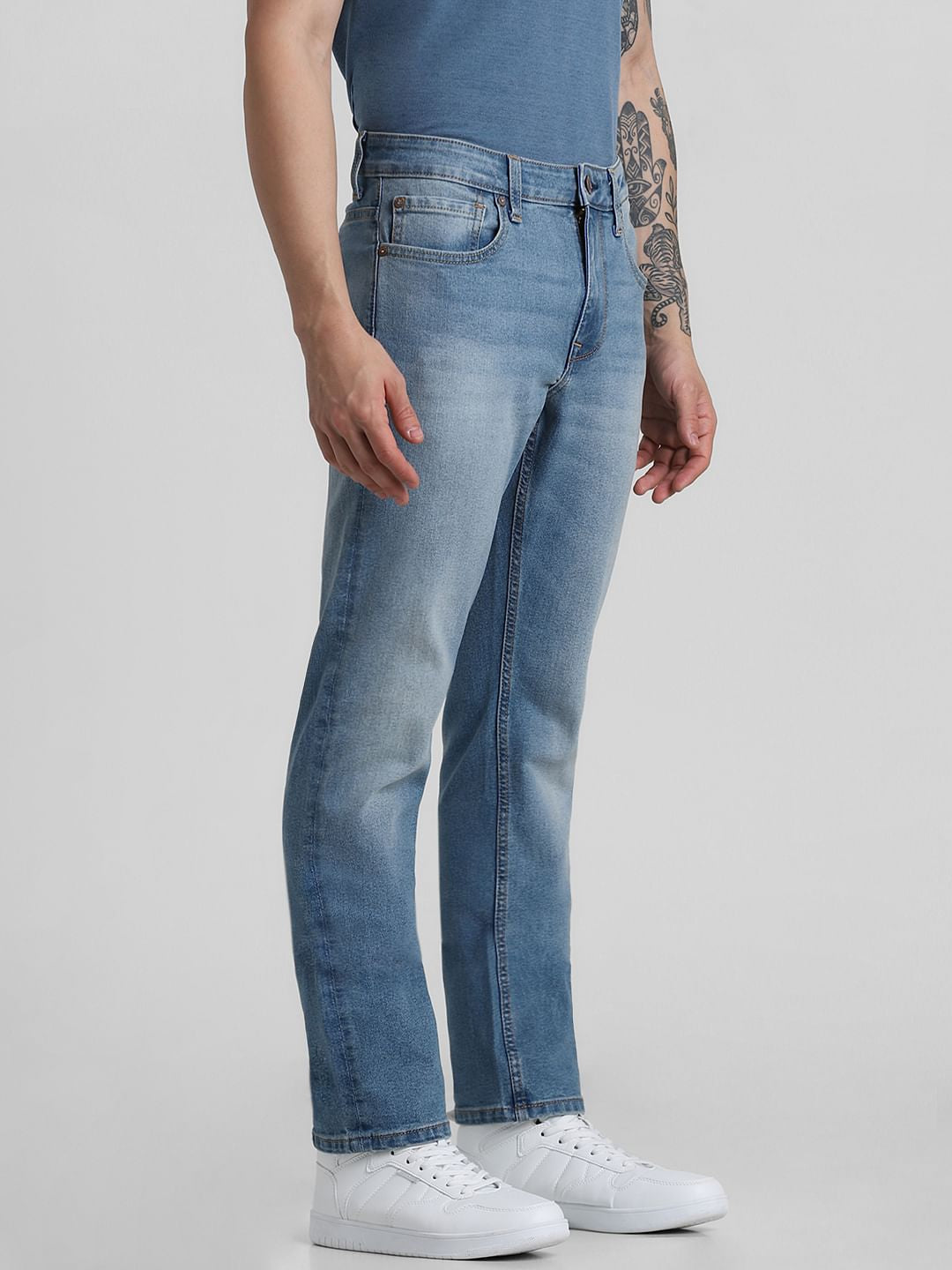 Blue Mid Rise Washed Clark Regular Fit Jeans