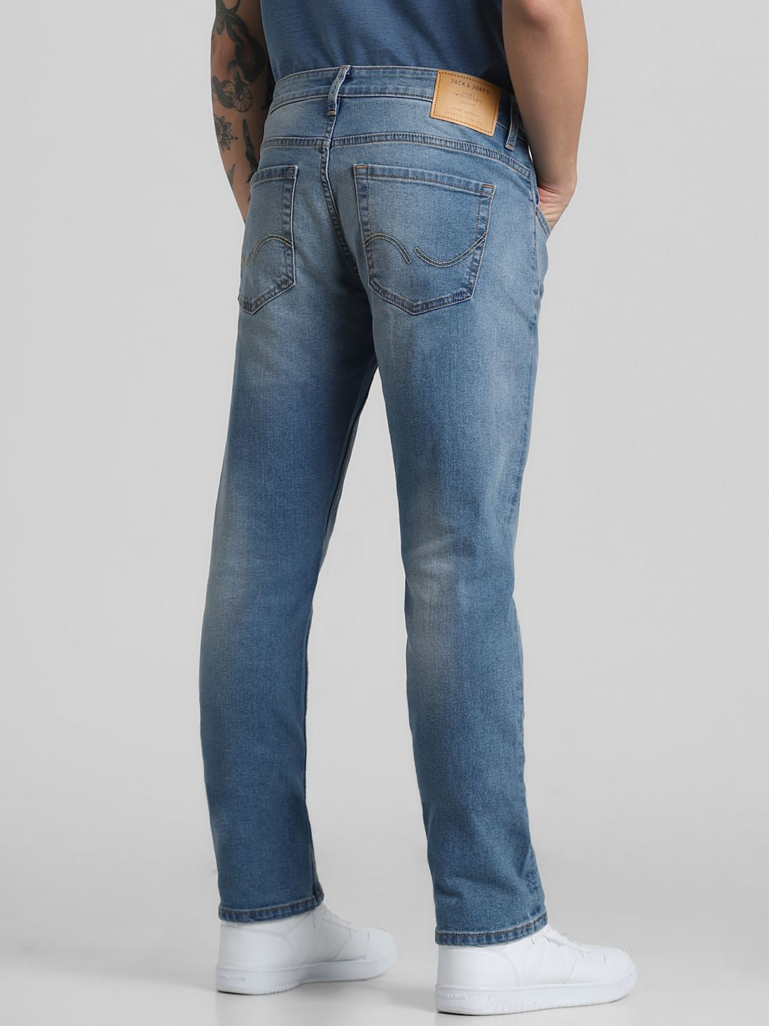 Blue Mid Rise Washed Clark Regular Fit Jeans