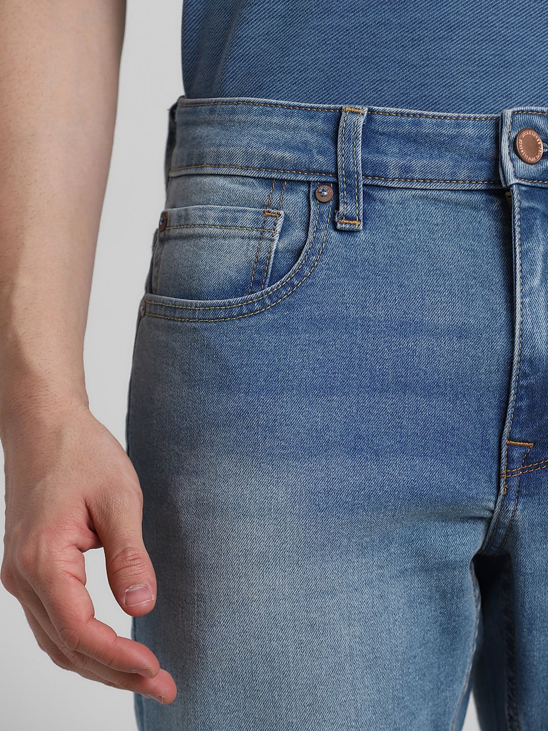 Blue Mid Rise Washed Clark Regular Fit Jeans