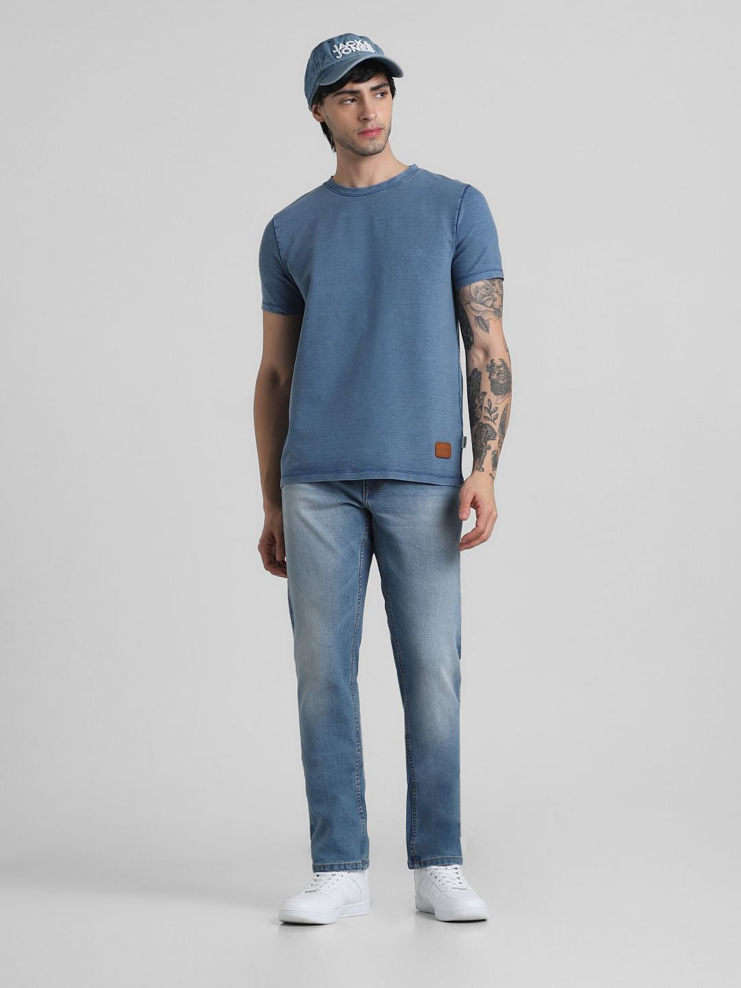 Blue Mid Rise Washed Clark Regular Fit Jeans