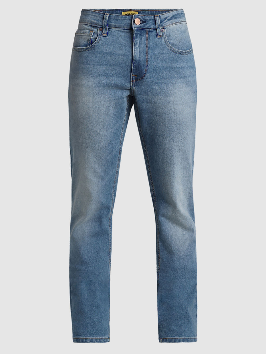 Blue Mid Rise Washed Clark Regular Fit Jeans