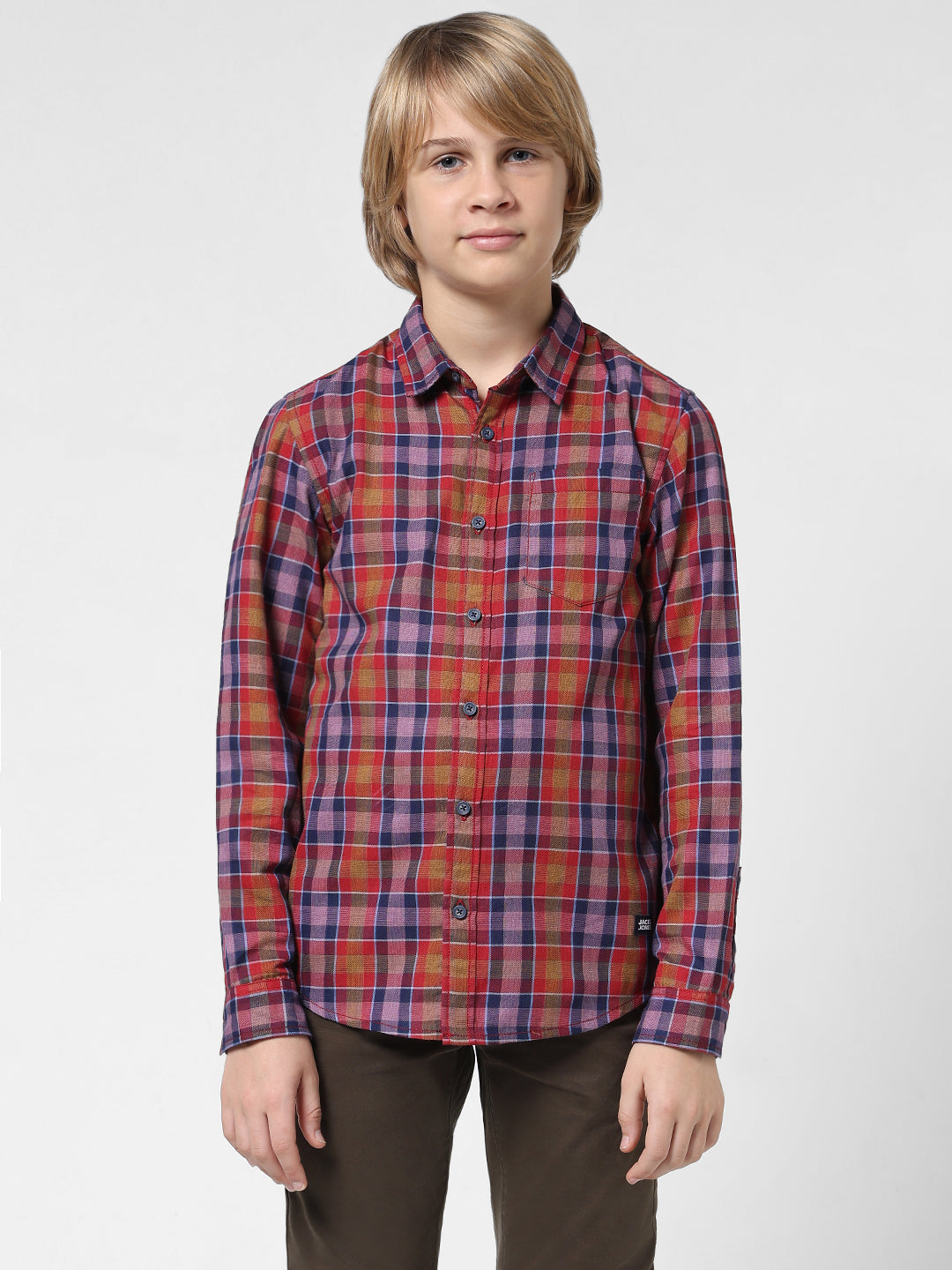 Boys Red Check Cotton Shirt