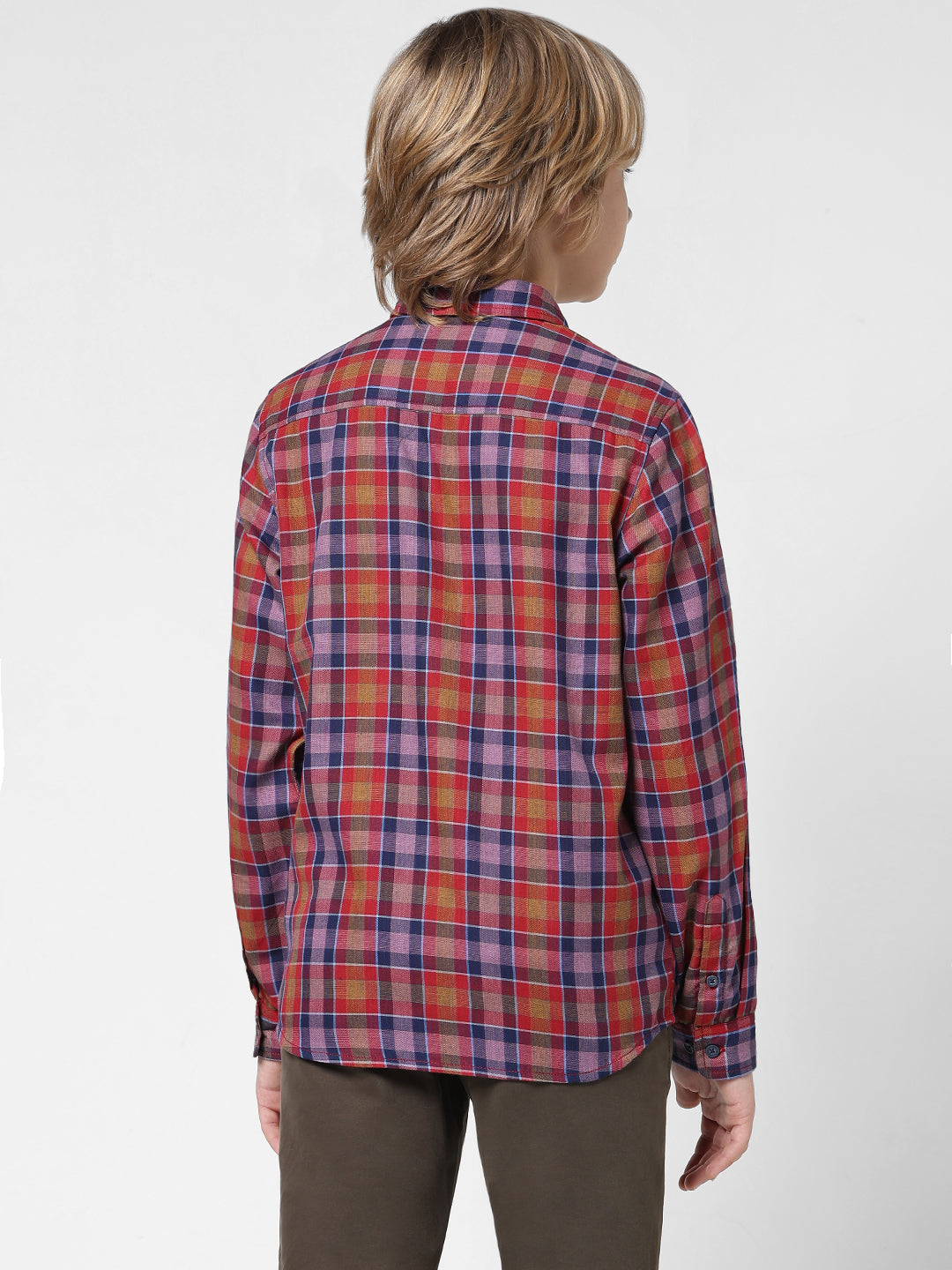 Boys Red Check Cotton Shirt
