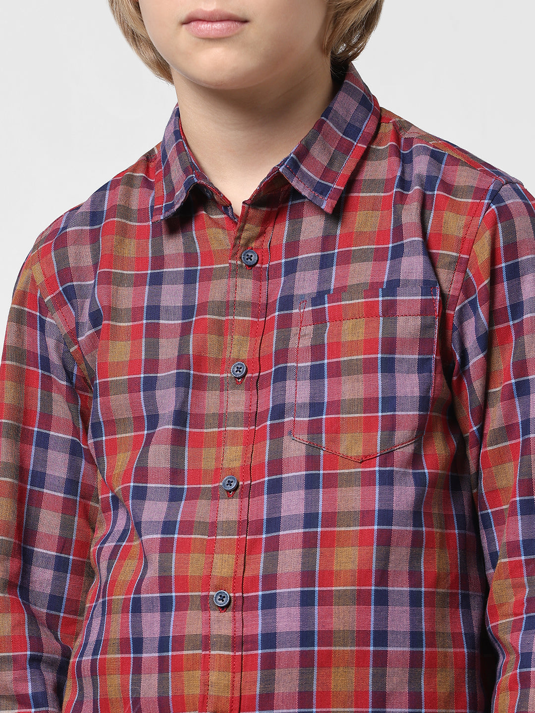 Boys Red Check Cotton Shirt