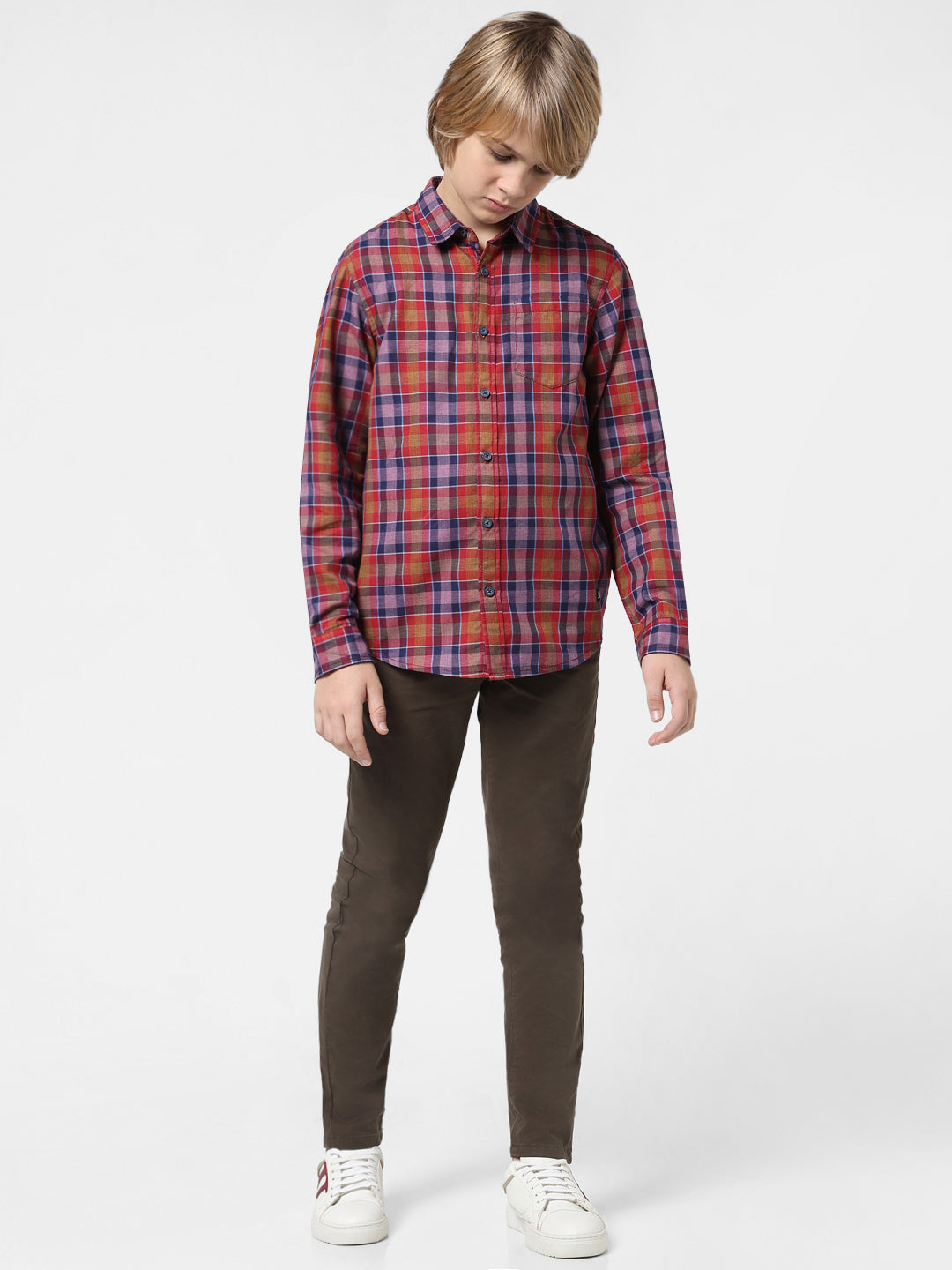 Boys Red Check Cotton Shirt