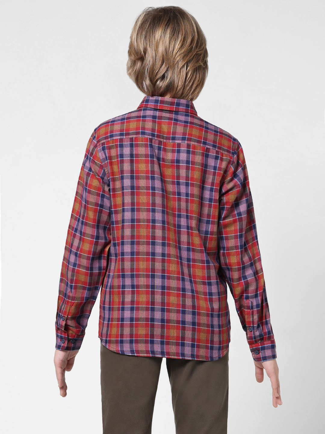 Boys Red Check Cotton Shirt