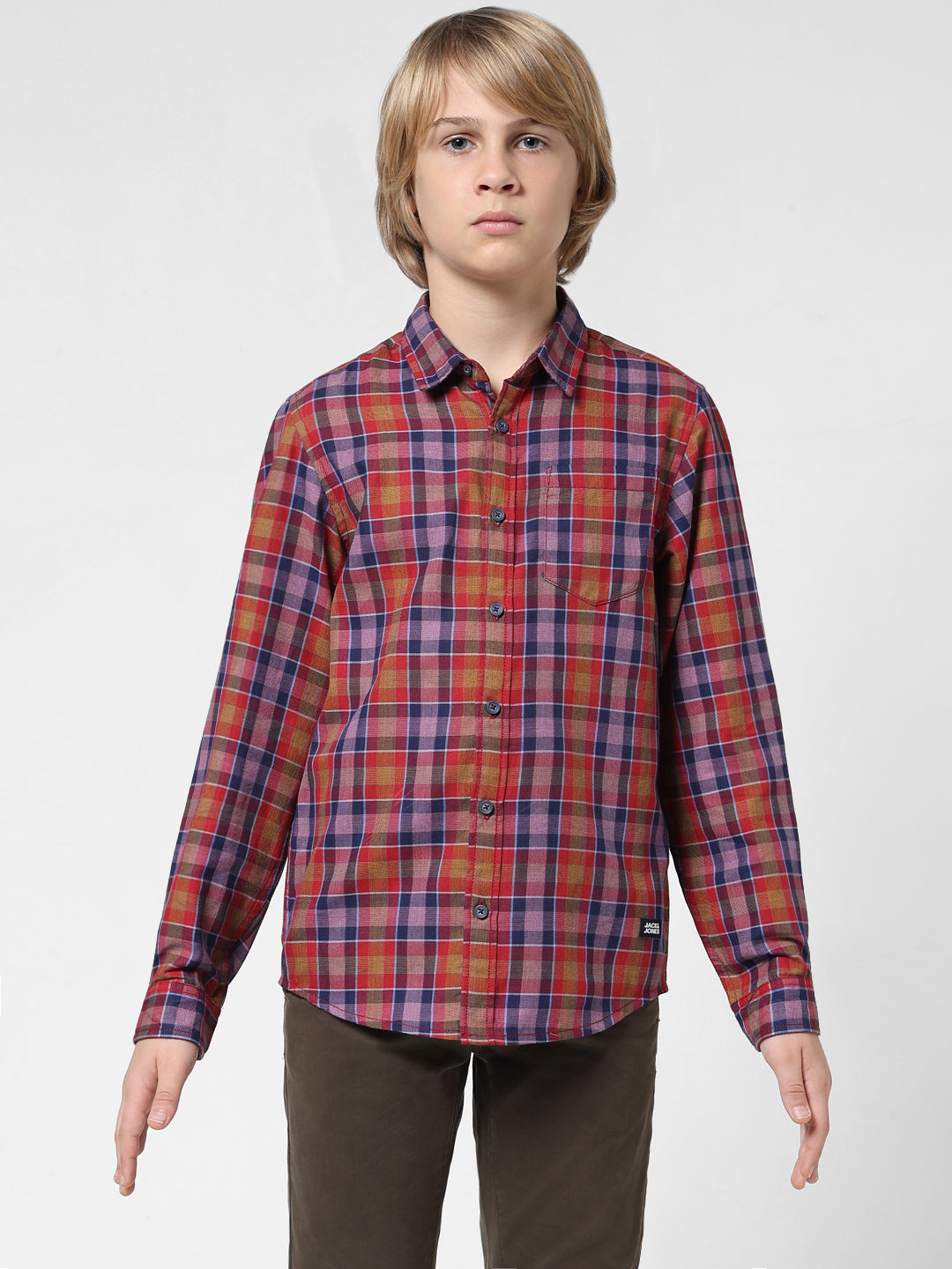 Boys Red Check Cotton Shirt