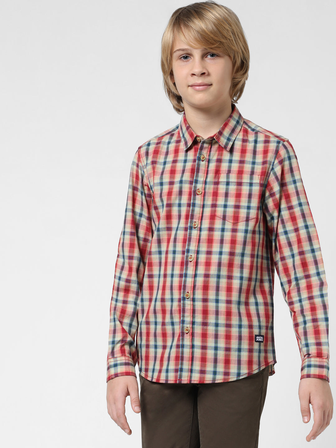Boys Beige Check Cotton Shirt