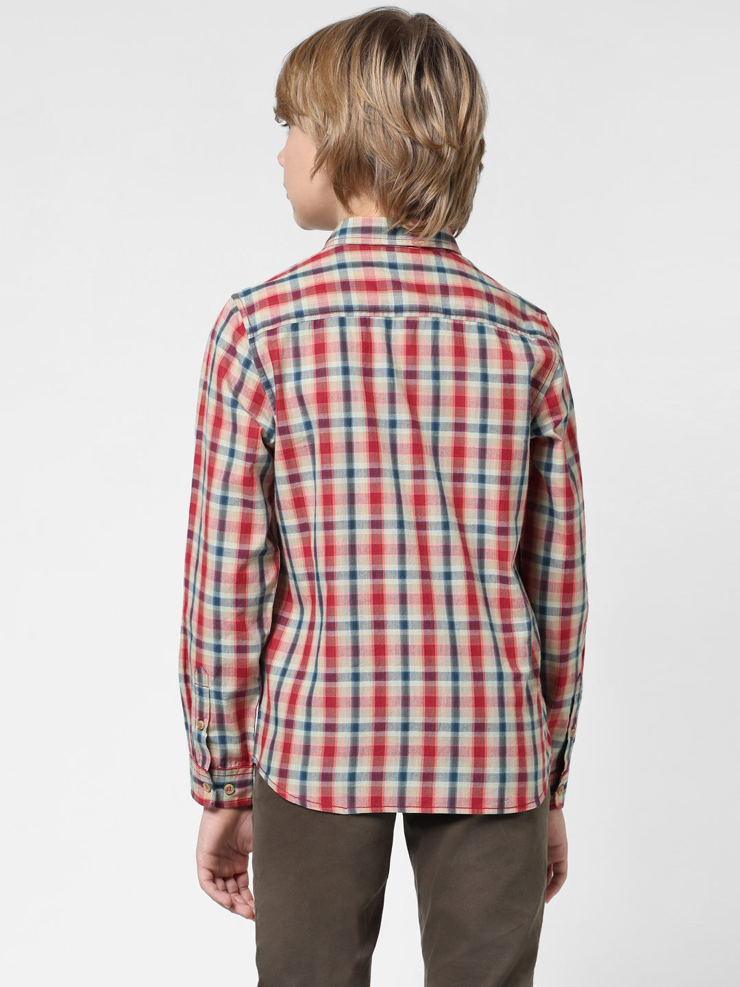 Boys Beige Check Cotton Shirt