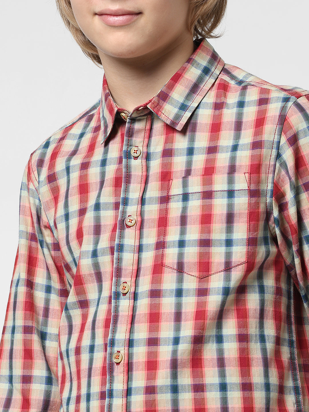 Boys Beige Check Cotton Shirt