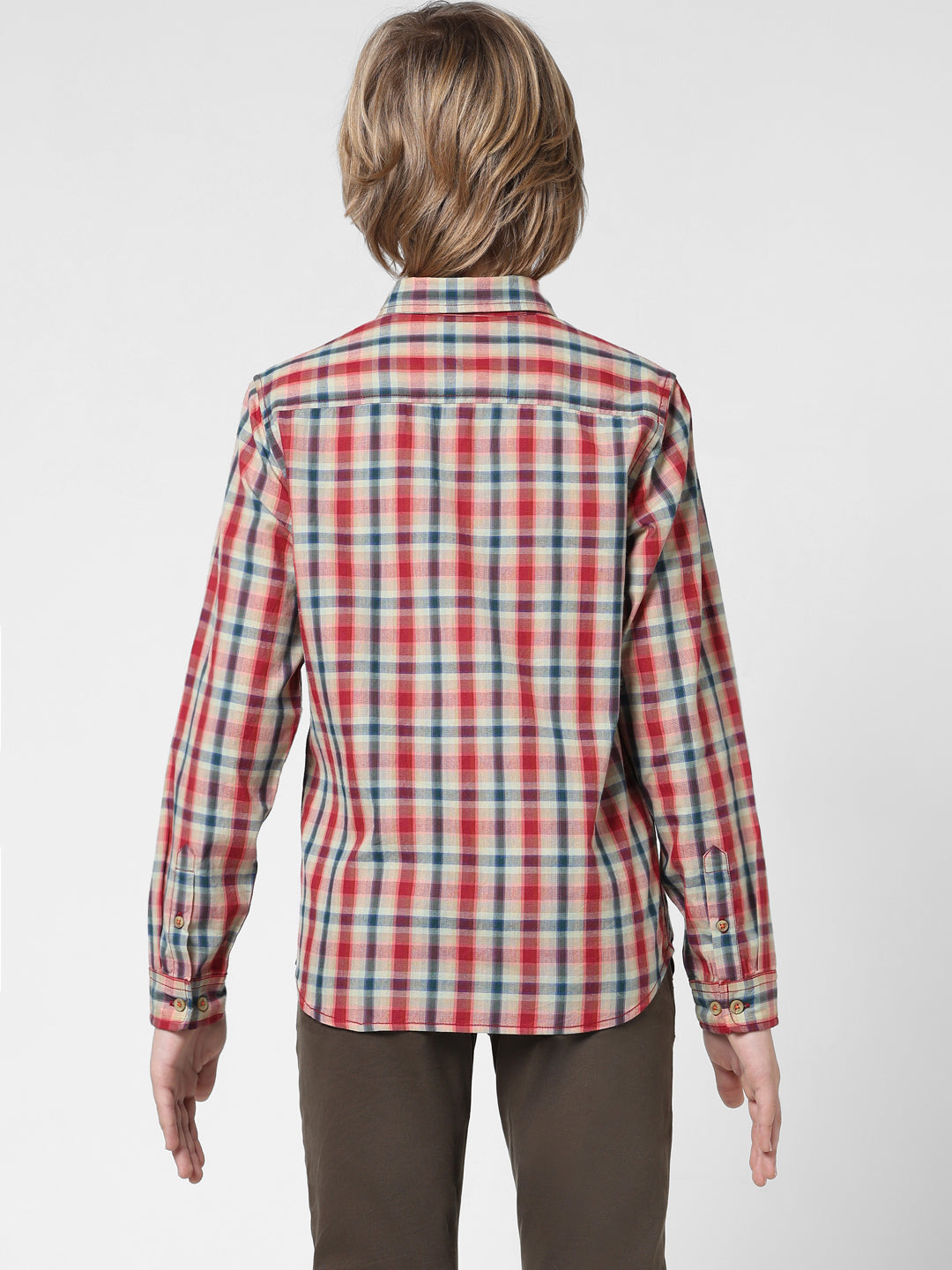 Boys Beige Check Cotton Shirt