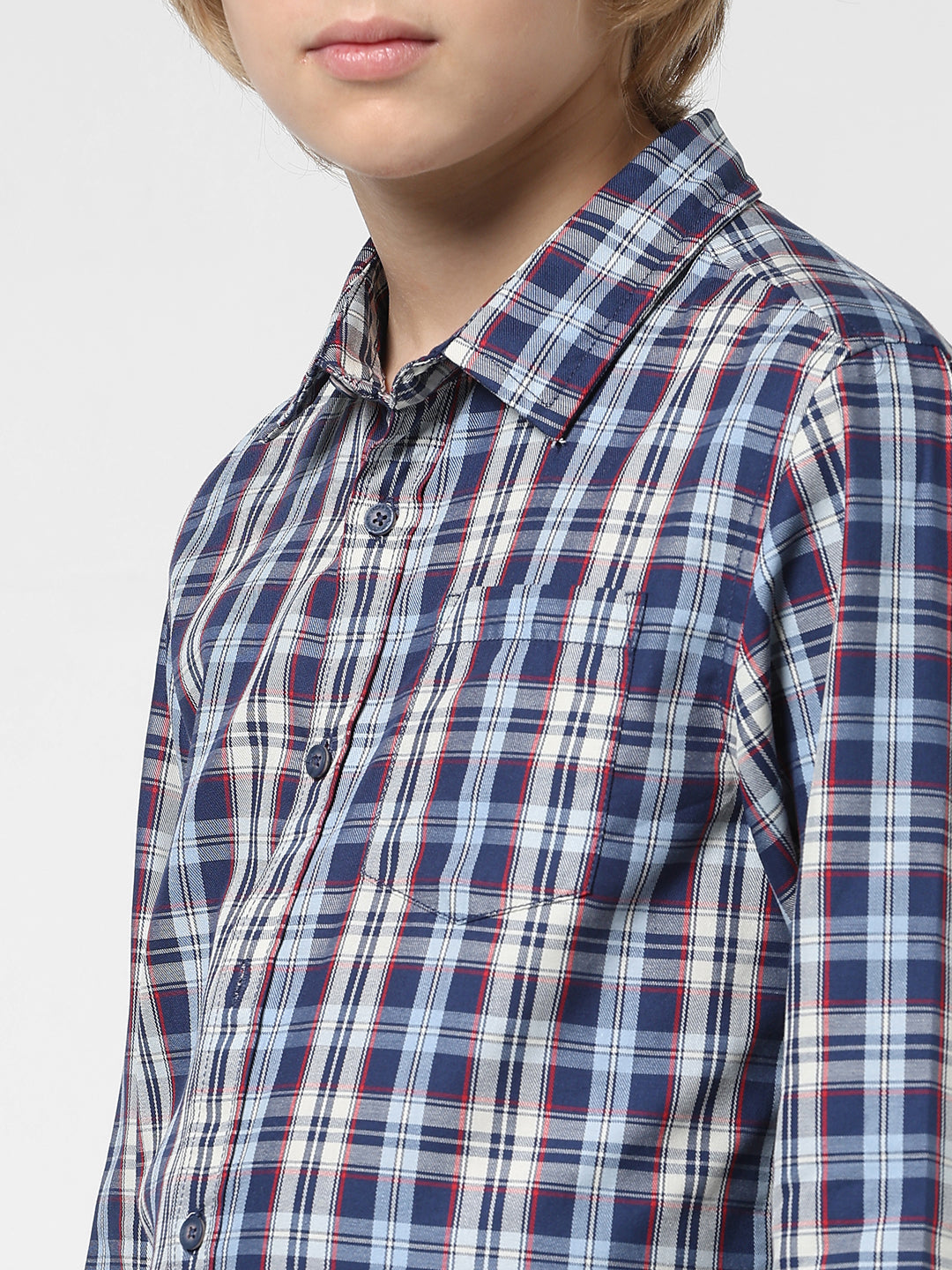 Boys Navy Check Cotton Shirt