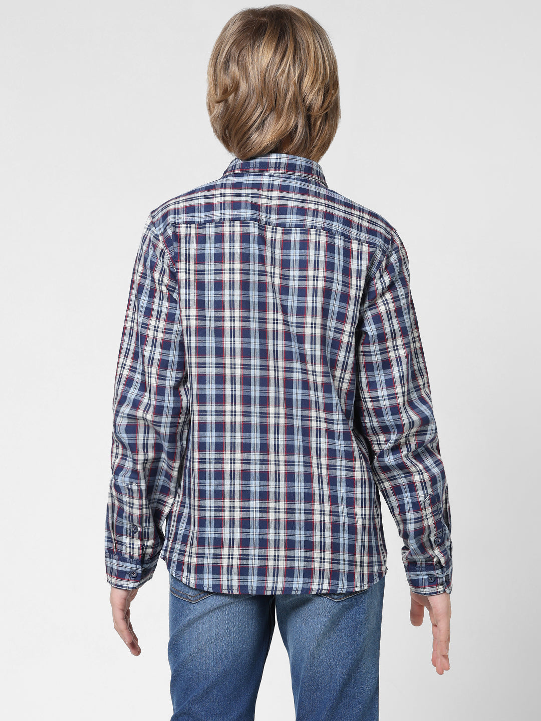 Boys Navy Check Cotton Shirt