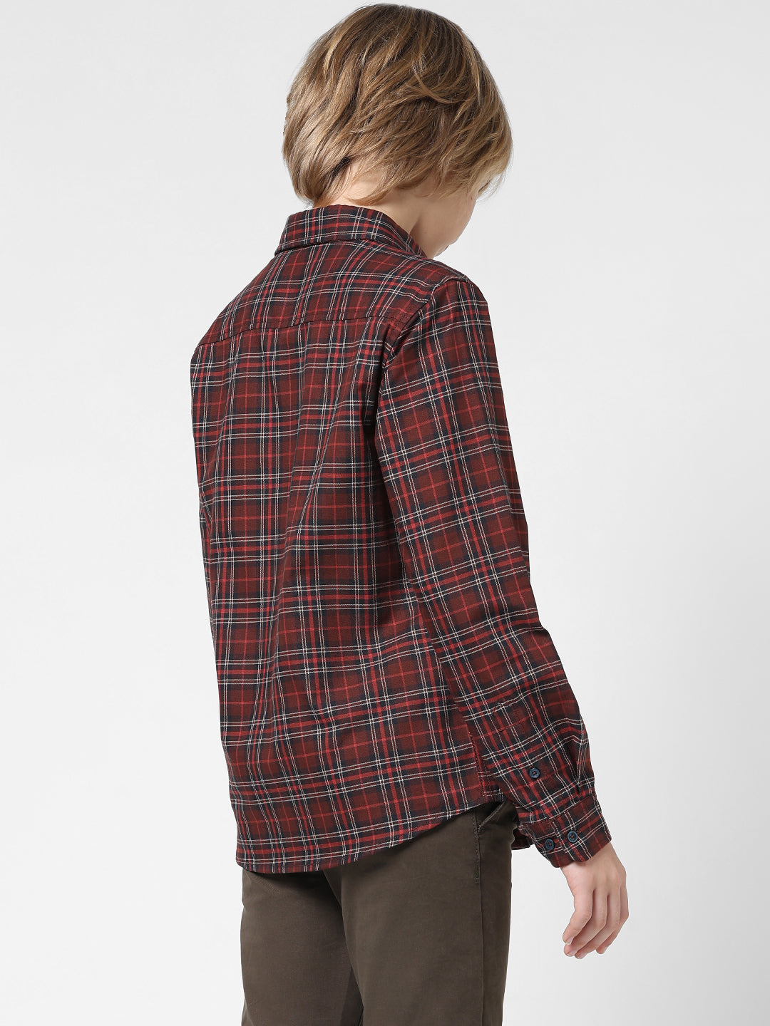 Boys Dark Red Check Cotton Shirt