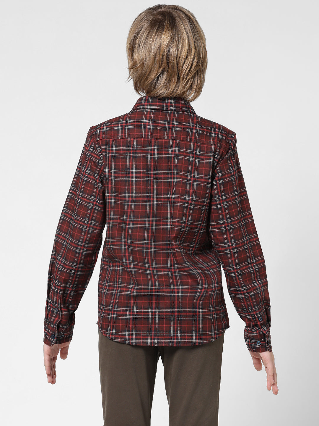 Boys Dark Red Check Cotton Shirt