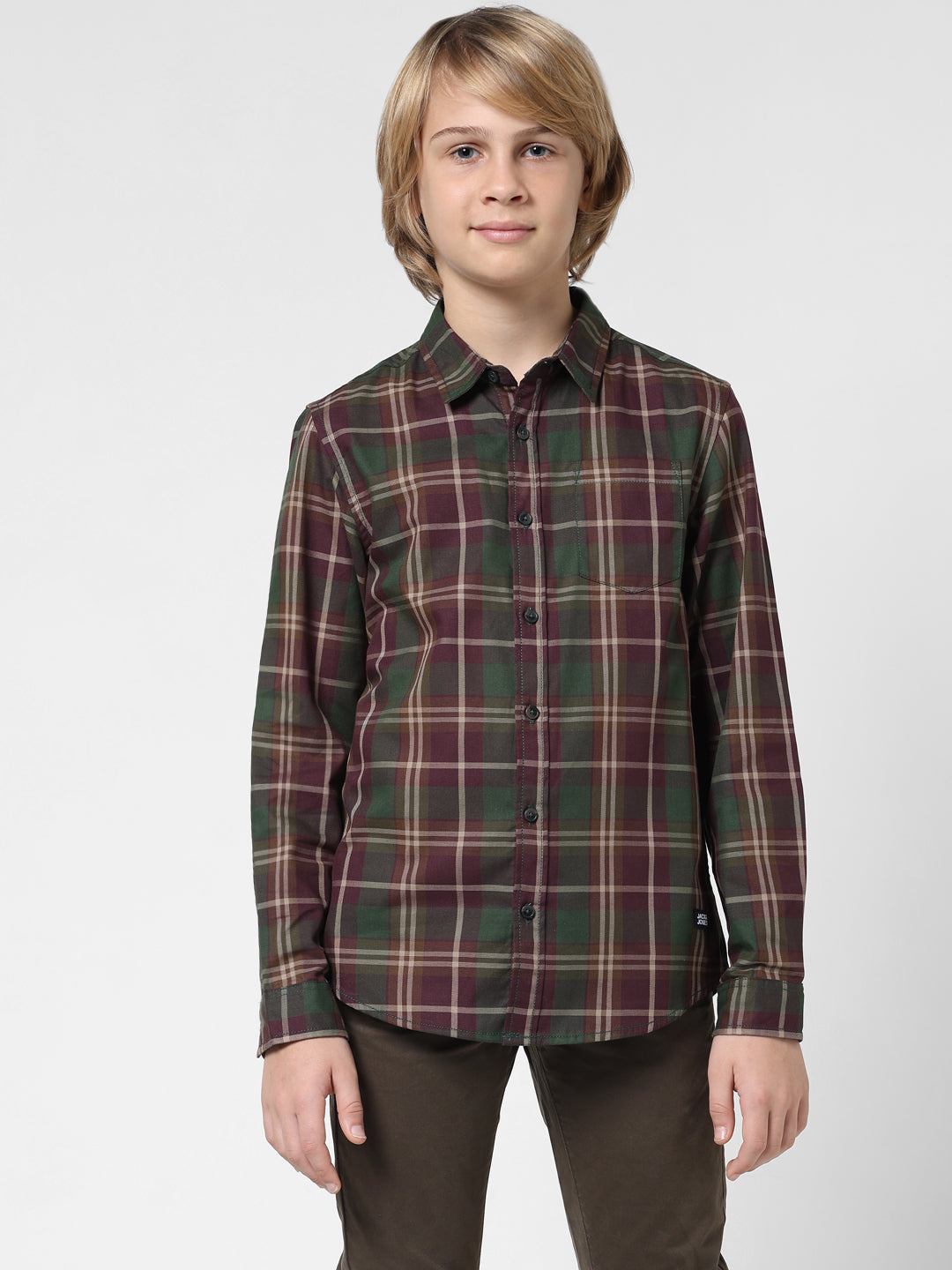 Boys Wine Check Cotton Shirt