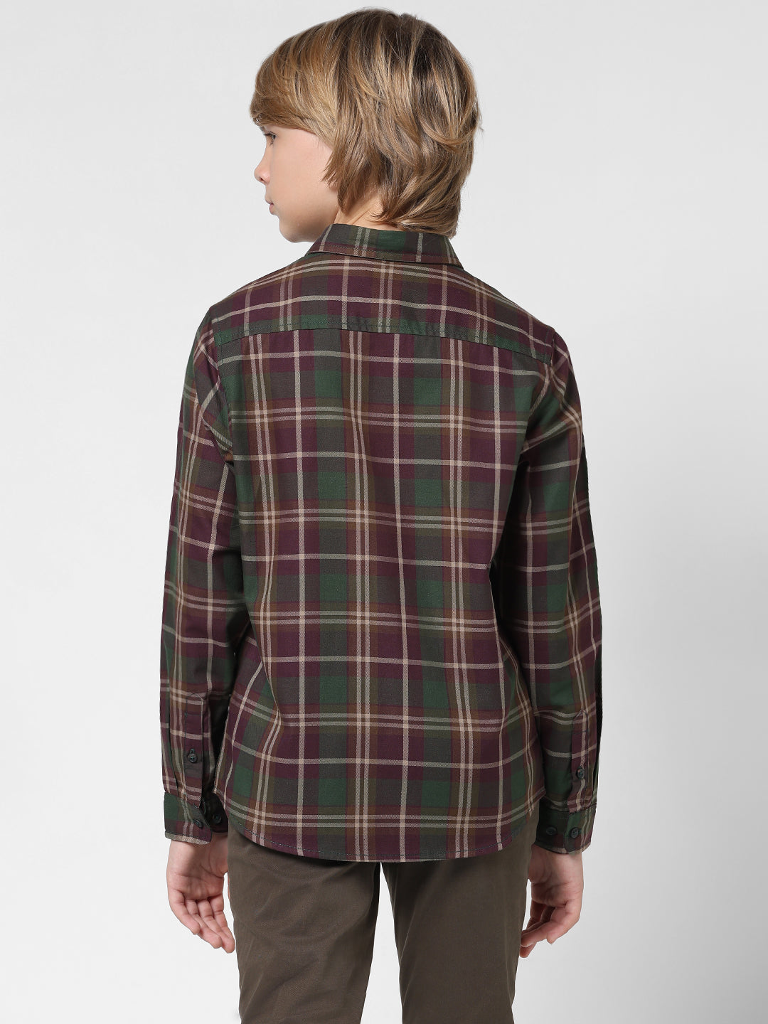 Boys Wine Check Cotton Shirt