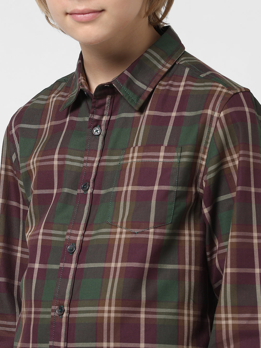 Boys Wine Check Cotton Shirt