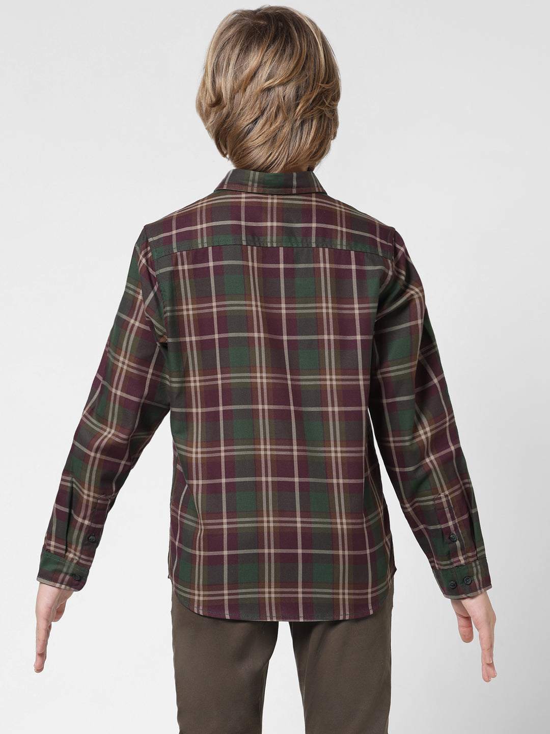 Boys Wine Check Cotton Shirt