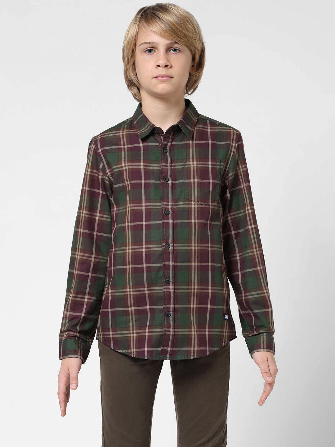 Boys Wine Check Cotton Shirt