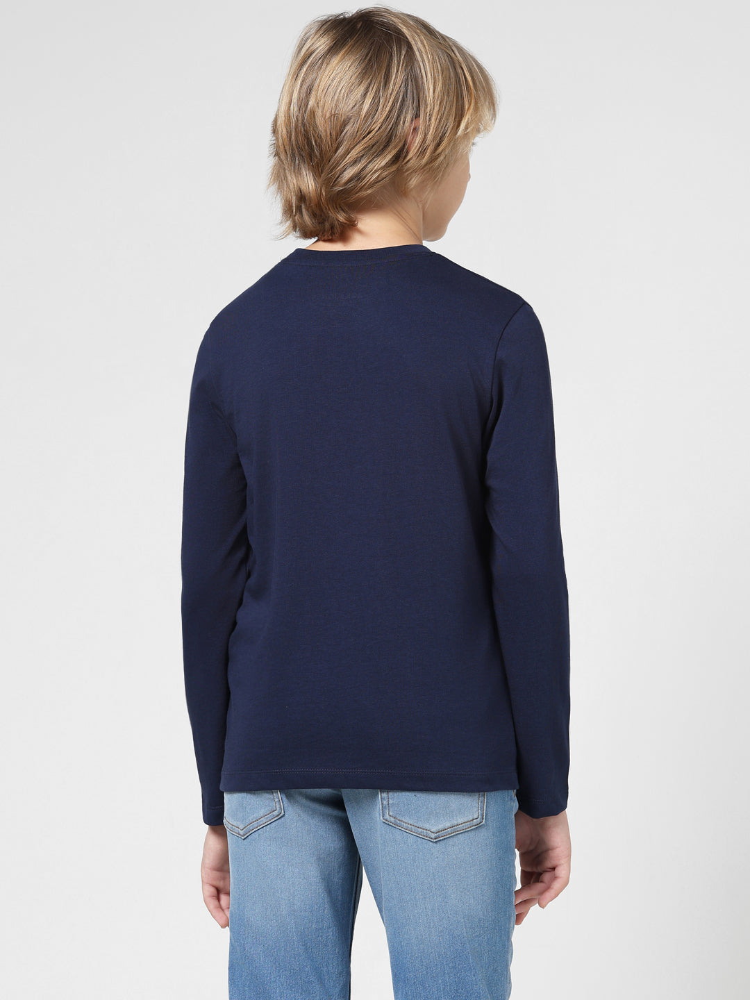 Boys Navy Printed Cotton T-shirt