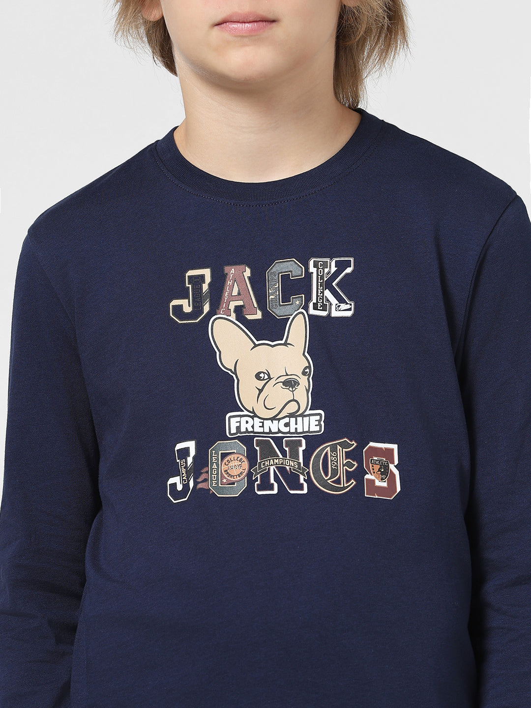 Boys Navy Printed Cotton T-shirt