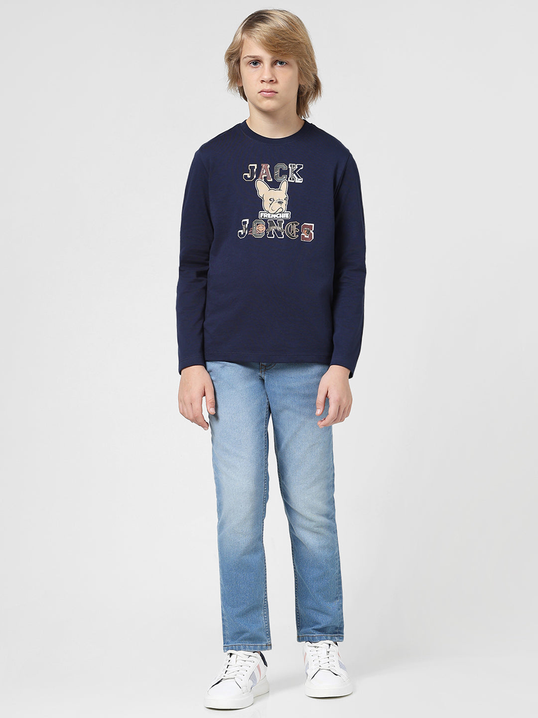 Boys Navy Printed Cotton T-shirt