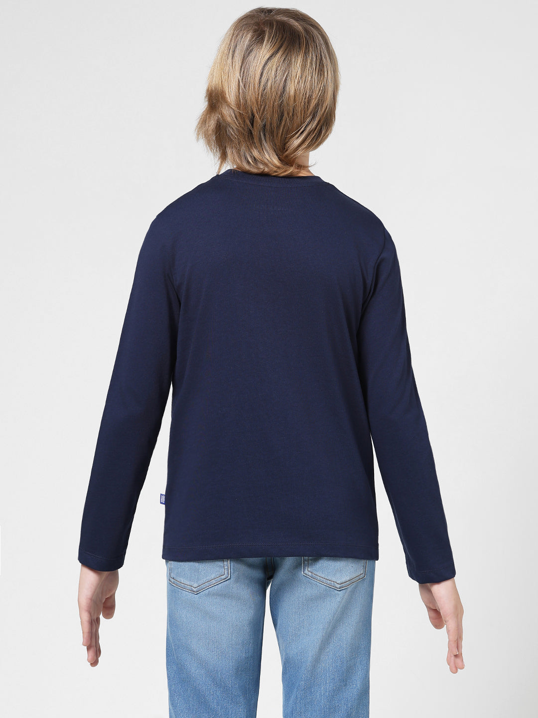 Boys Navy Printed Cotton T-shirt