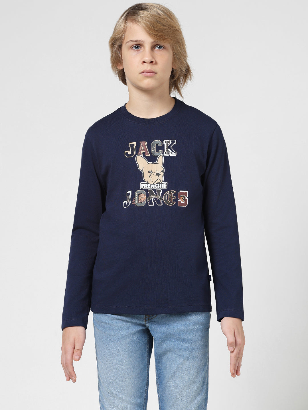 Boys Navy Printed Cotton T-shirt